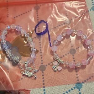 Pink and Clear Beaded Bracelets Set